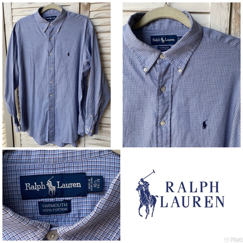 Ralph Lauren Yarmouth Blue And White Plaid Long Sleeve Button Up‎